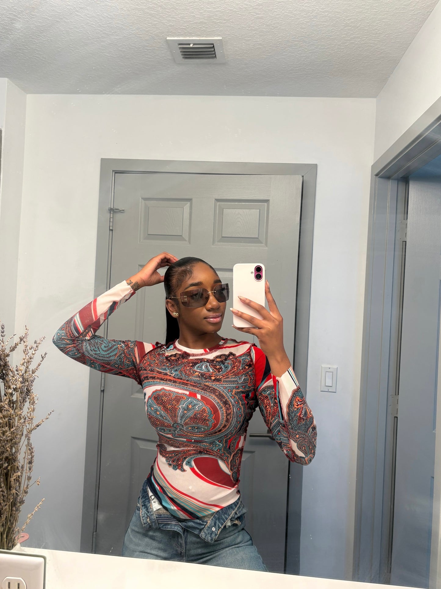 Paisley Waves Mesh Top